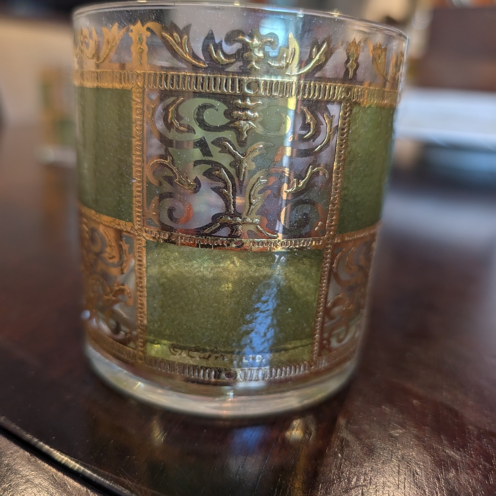 Culver Gold and Green Glasses Set Of 4 - Picture 5 of 6